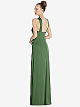 Rear View Thumbnail - Vineyard Green Draped Twist Halter Low-Back Satin Empire Dress