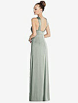 Rear View Thumbnail - Willow Green Draped Twist Halter Low-Back Satin Empire Dress