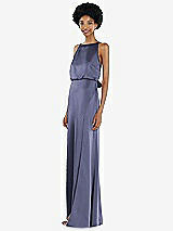 Side View Thumbnail - French Blue High-Neck Low Tie-Back Maxi Dress with Adjustable Straps