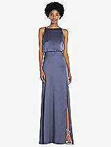 Rear View Thumbnail - French Blue High-Neck Low Tie-Back Maxi Dress with Adjustable Straps