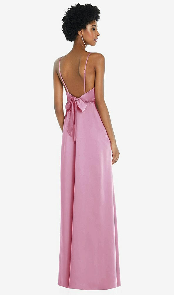 Front View - Powder Pink High-Neck Low Tie-Back Maxi Dress with Adjustable Straps