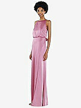 Side View Thumbnail - Powder Pink High-Neck Low Tie-Back Maxi Dress with Adjustable Straps