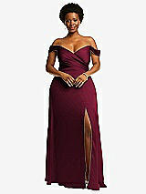 Front View Thumbnail - Cabernet Off-the-Shoulder Flounce Sleeve Empire Waist Gown with Front Slit