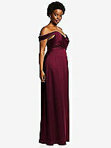 Side View Thumbnail - Cabernet Off-the-Shoulder Flounce Sleeve Empire Waist Gown with Front Slit
