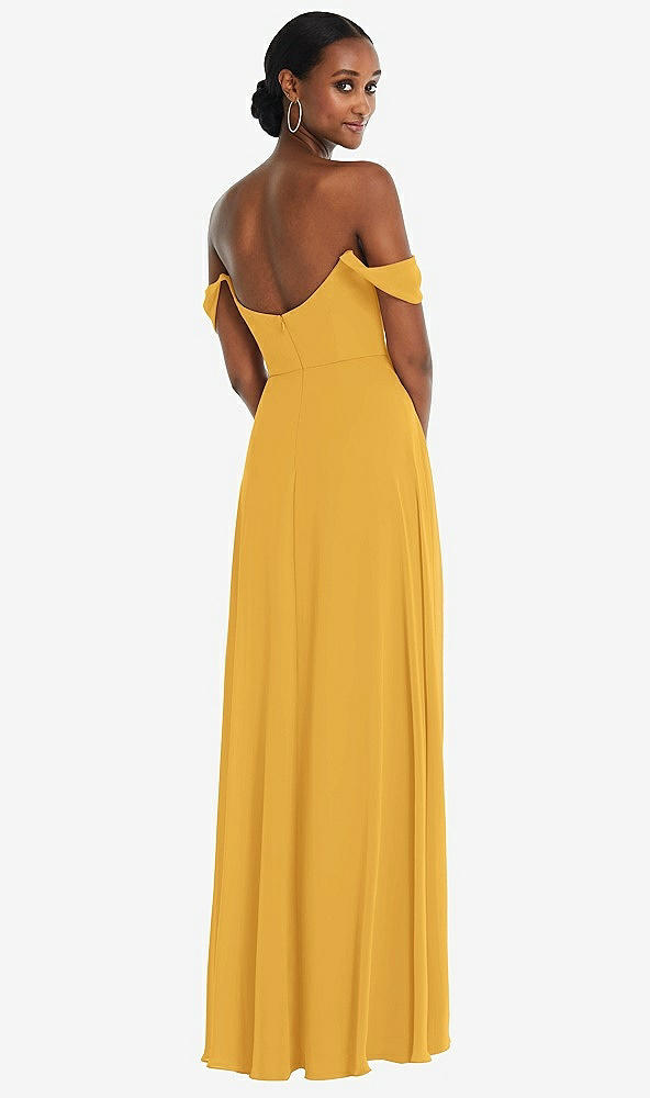Back View - NYC Yellow Off-the-Shoulder Basque Neck Maxi Dress with Flounce Sleeves