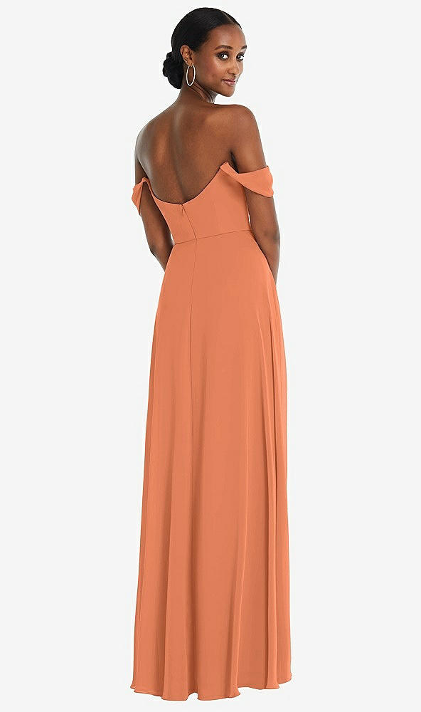 Back View - Sweet Melon Off-the-Shoulder Basque Neck Maxi Dress with Flounce Sleeves