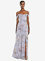 Front View Thumbnail - Butterfly Botanica Silver Dove Off-the-Shoulder Basque Neck Maxi Dress with Flounce Sleeves