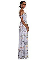 Side View Thumbnail - Butterfly Botanica Silver Dove Off-the-Shoulder Basque Neck Maxi Dress with Flounce Sleeves