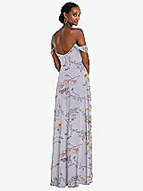 Rear View Thumbnail - Butterfly Botanica Silver Dove Off-the-Shoulder Basque Neck Maxi Dress with Flounce Sleeves