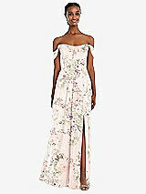 Front View Thumbnail - Blush Garden Off-the-Shoulder Basque Neck Maxi Dress with Flounce Sleeves