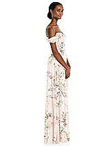 Side View Thumbnail - Blush Garden Off-the-Shoulder Basque Neck Maxi Dress with Flounce Sleeves