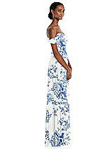 Side View Thumbnail - Cottage Rose Dusk Blue Off-the-Shoulder Basque Neck Maxi Dress with Flounce Sleeves