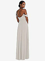 Rear View Thumbnail - Oyster Off-the-Shoulder Basque Neck Maxi Dress with Flounce Sleeves