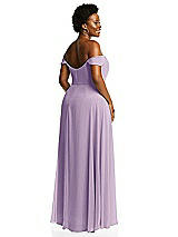 Alt View 3 Thumbnail - Pale Purple Off-the-Shoulder Basque Neck Maxi Dress with Flounce Sleeves