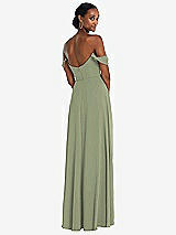 Rear View Thumbnail - Sage Off-the-Shoulder Basque Neck Maxi Dress with Flounce Sleeves