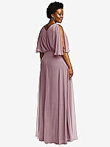 Rear View Thumbnail - Dusty Rose V-Neck Split Sleeve Blouson Bodice Maxi Dress