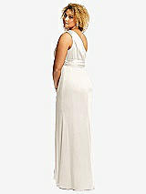 Rear View Thumbnail - Ivory One-Shoulder Draped Twist Empire Waist Trumpet Gown
