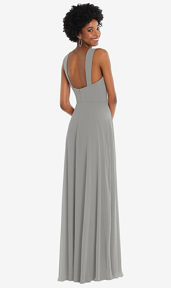 Back View - Chelsea Gray Contoured Wide Strap Sweetheart Maxi Dress