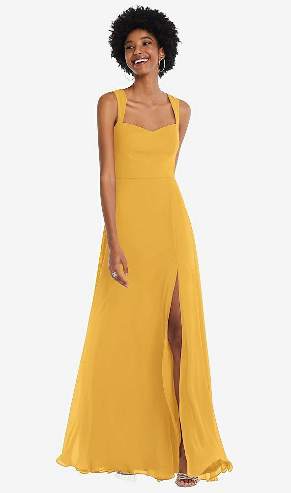 Front View - NYC Yellow Contoured Wide Strap Sweetheart Maxi Dress