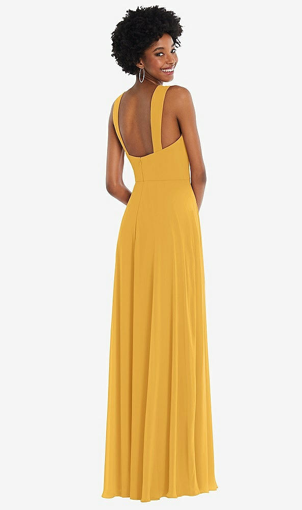 Back View - NYC Yellow Contoured Wide Strap Sweetheart Maxi Dress