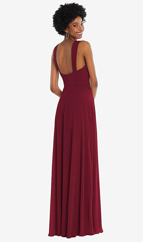 Back View - Burgundy Contoured Wide Strap Sweetheart Maxi Dress