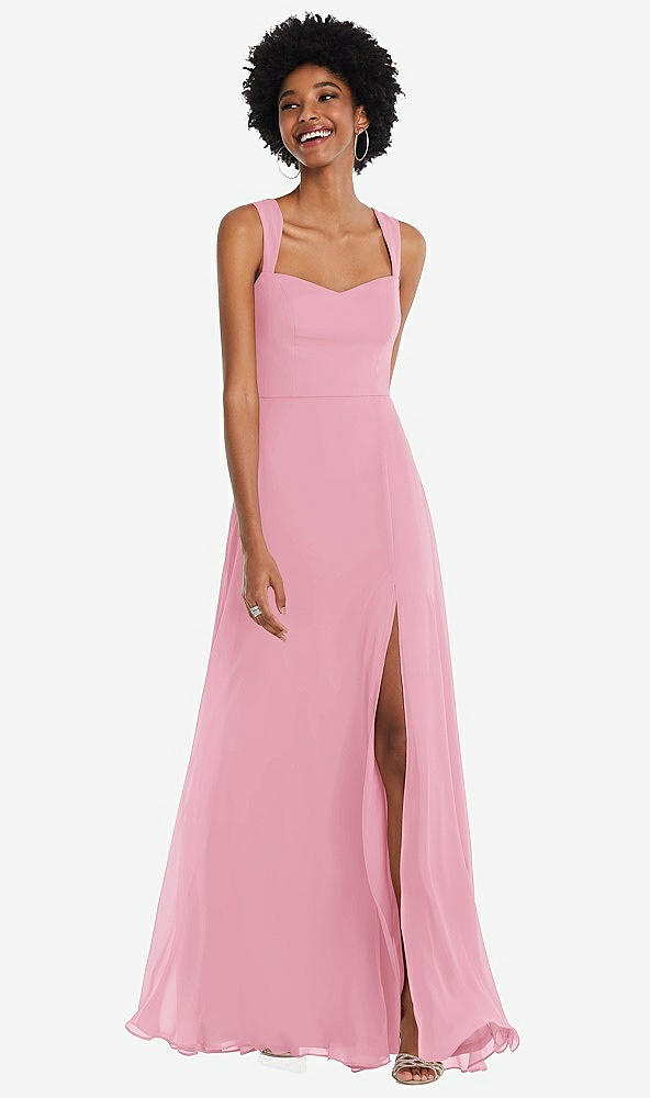 Front View - Peony Pink Contoured Wide Strap Sweetheart Maxi Dress