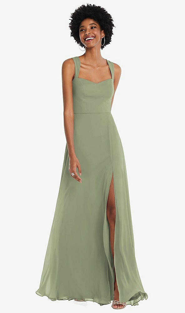 Front View - Sage Contoured Wide Strap Sweetheart Maxi Dress