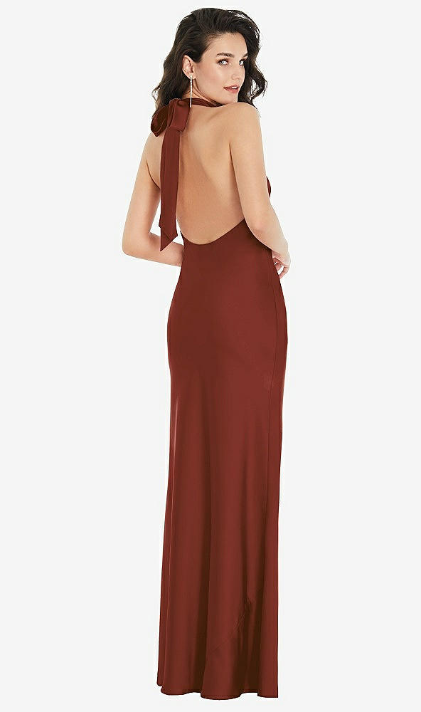 Back View - Auburn Moon Scarf Tie High-Neck Halter Maxi Slip Dress