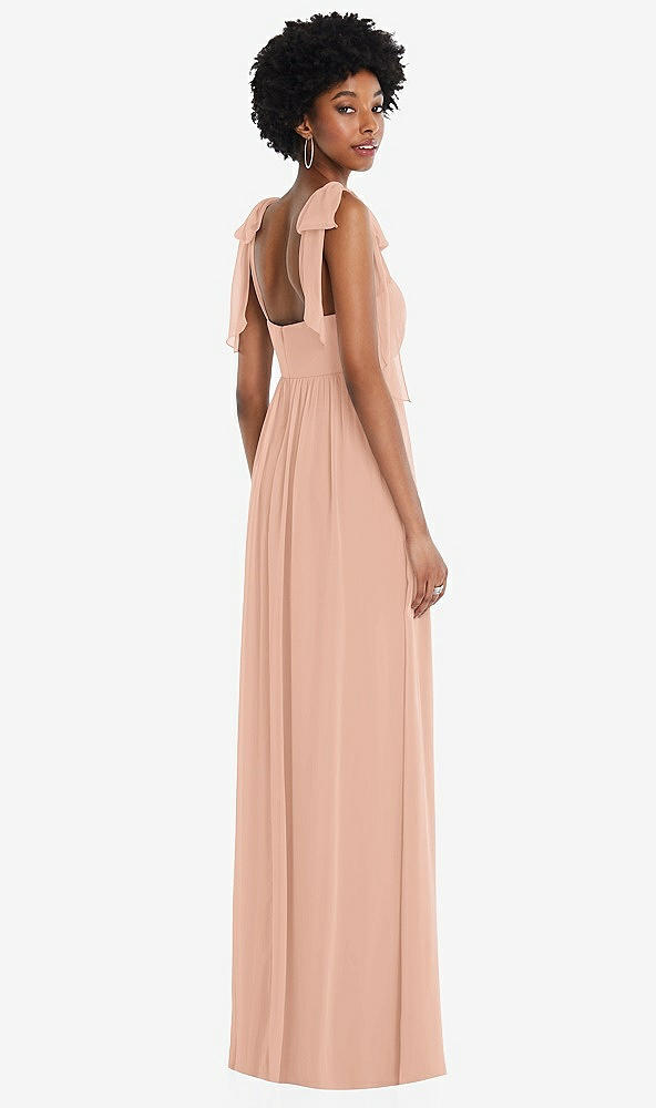 Back View - Pale Peach Convertible Tie-Shoulder Empire Waist Maxi Dress