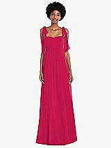 Front View Thumbnail - Vivid Pink Convertible Tie-Shoulder Empire Waist Maxi Dress