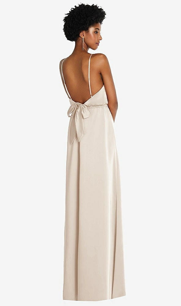Back View - Oat Low Tie-Back Maxi Dress with Adjustable Skinny Straps