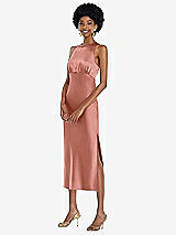 Front View Thumbnail - Desert Rose Jewel Neck Sleeveless Midi Dress with Bias Skirt