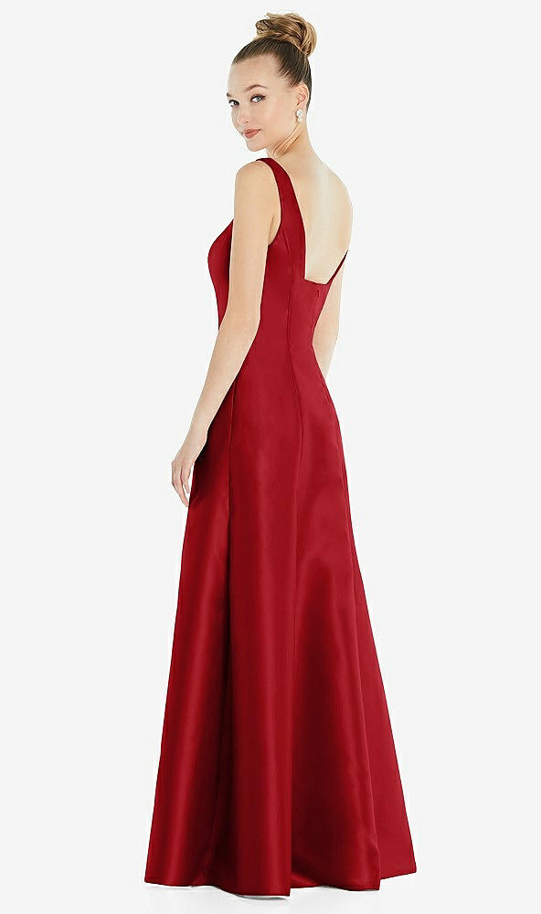 Back View - Garnet Sleeveless Square-Neck Princess Line Gown with Pockets