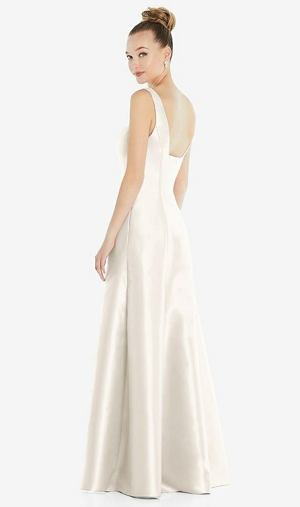 Back View - Ivory Sleeveless Square-Neck Princess Line Gown with Pockets