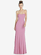 Front View Thumbnail - Powder Pink Strapless Princess Line Crepe Mermaid Gown
