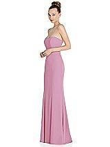 Side View Thumbnail - Powder Pink Strapless Princess Line Crepe Mermaid Gown