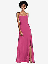 Front View Thumbnail - Tea Rose Scoop Neck Convertible Tie-Strap Maxi Dress with Front Slit