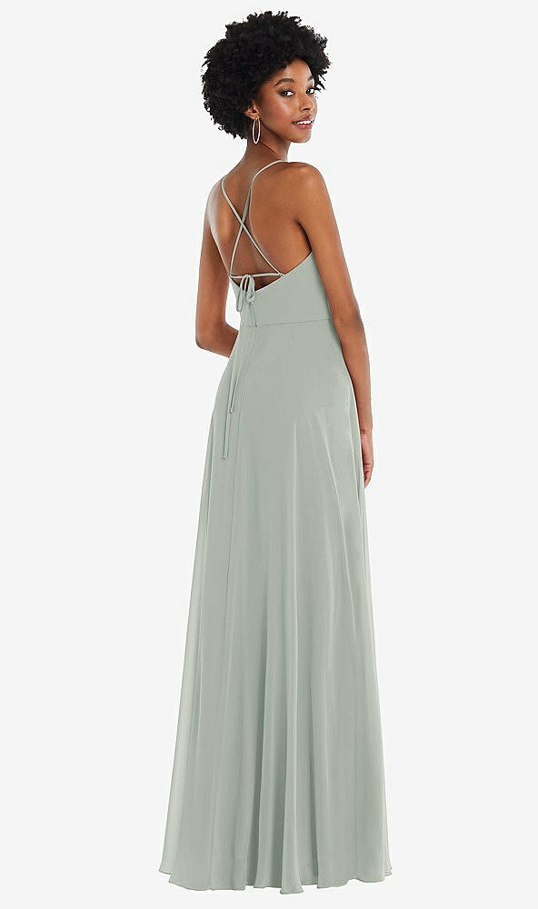 Back View - Willow Green Scoop Neck Convertible Tie-Strap Maxi Dress with Front Slit