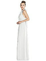 Side View Thumbnail - White Halter Backless Maxi Dress with Crystal Button Ruffle Placket