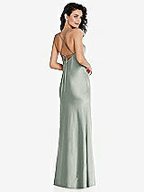 Rear View Thumbnail - Willow Green Open-Back Convertible Strap Maxi Bias Slip Dress