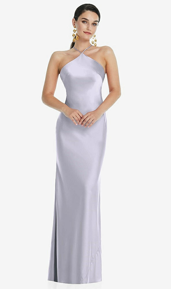 Front View - Silver Dove Diamond Halter Bias Maxi Slip Dress with Convertible Straps
