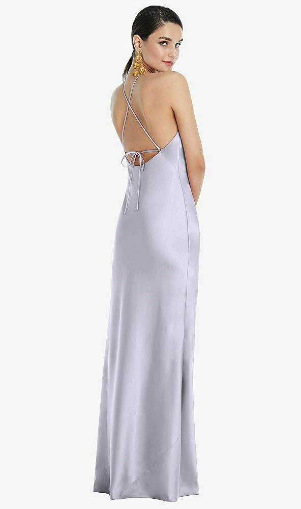 Back View - Silver Dove Diamond Halter Bias Maxi Slip Dress with Convertible Straps