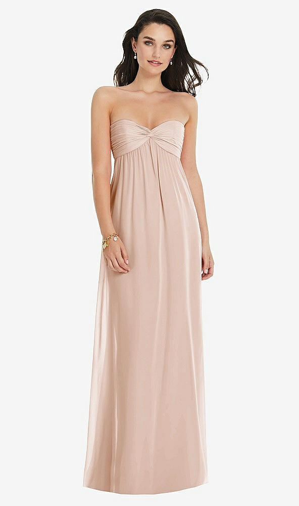 Front View - Cameo Twist Shirred Strapless Empire Waist Gown with Optional Straps
