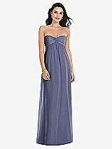 Front View Thumbnail - French Blue Twist Shirred Strapless Empire Waist Gown with Optional Straps