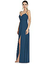 Side View Thumbnail - Dusk Blue Adjustable Strap Wrap Bodice Maxi Dress with Front Slit 