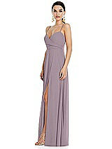 Side View Thumbnail - Lilac Dusk Adjustable Strap Wrap Bodice Maxi Dress with Front Slit 