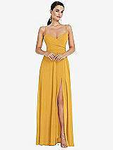 Front View Thumbnail - NYC Yellow Adjustable Strap Wrap Bodice Maxi Dress with Front Slit 