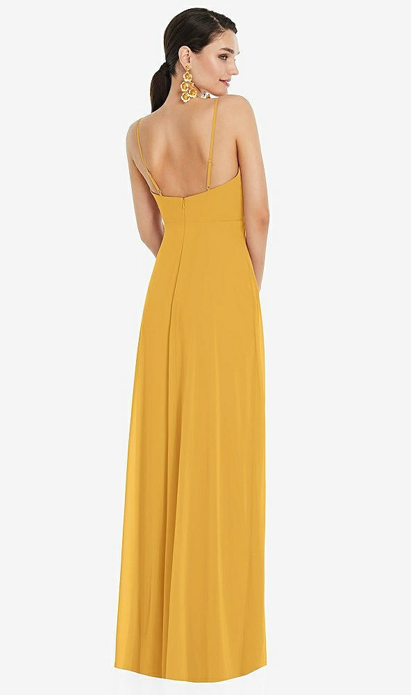 Back View - NYC Yellow Adjustable Strap Wrap Bodice Maxi Dress with Front Slit 