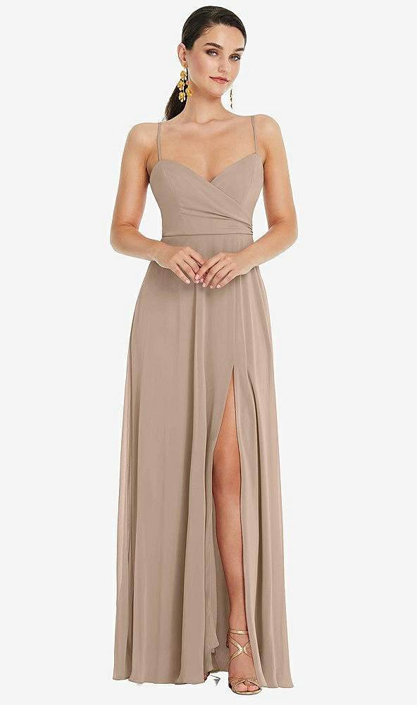 Front View - Topaz Adjustable Strap Wrap Bodice Maxi Dress with Front Slit 