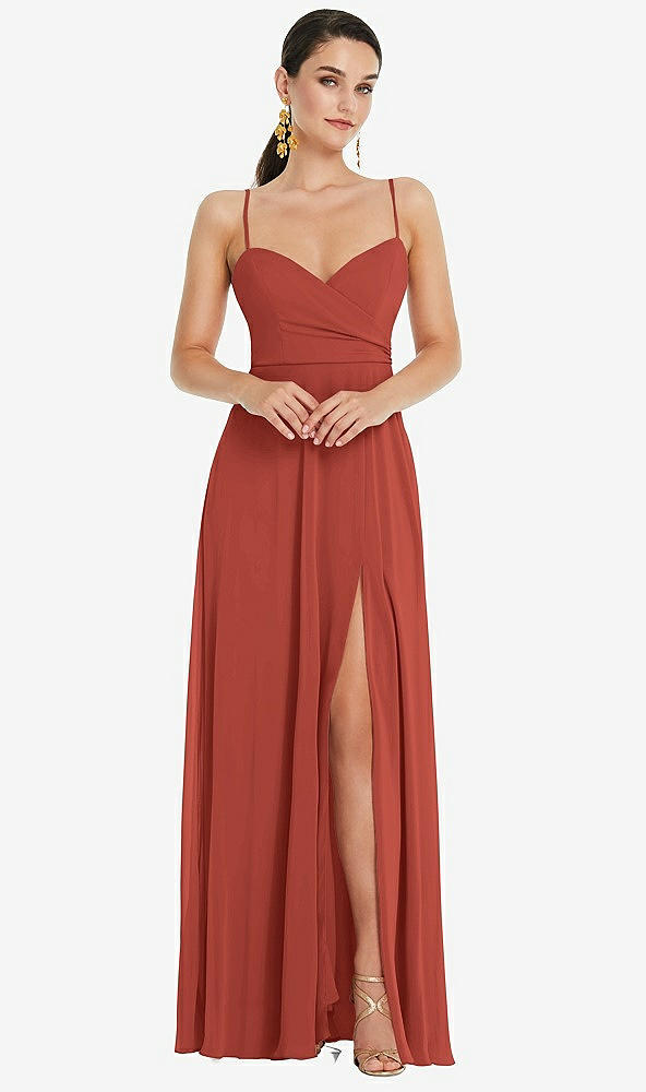 Front View - Amber Sunset Adjustable Strap Wrap Bodice Maxi Dress with Front Slit 